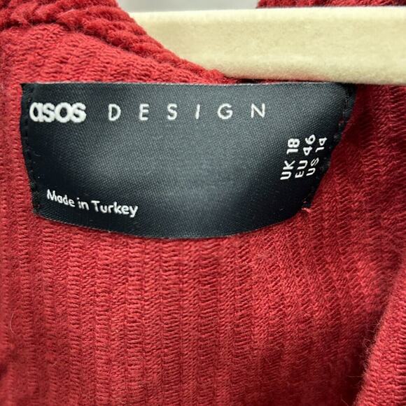 ASOS DESIGN Red Corduroy Babydoll Mini Dress Long Sleeve Empire Waist Size‎ 14 - Picture 5 of 9
